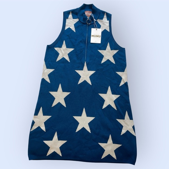 Show Me Your MuMu Dresses & Skirts - Show Me Your MuMu Navy Stars Knit Zoe Zip Dress
